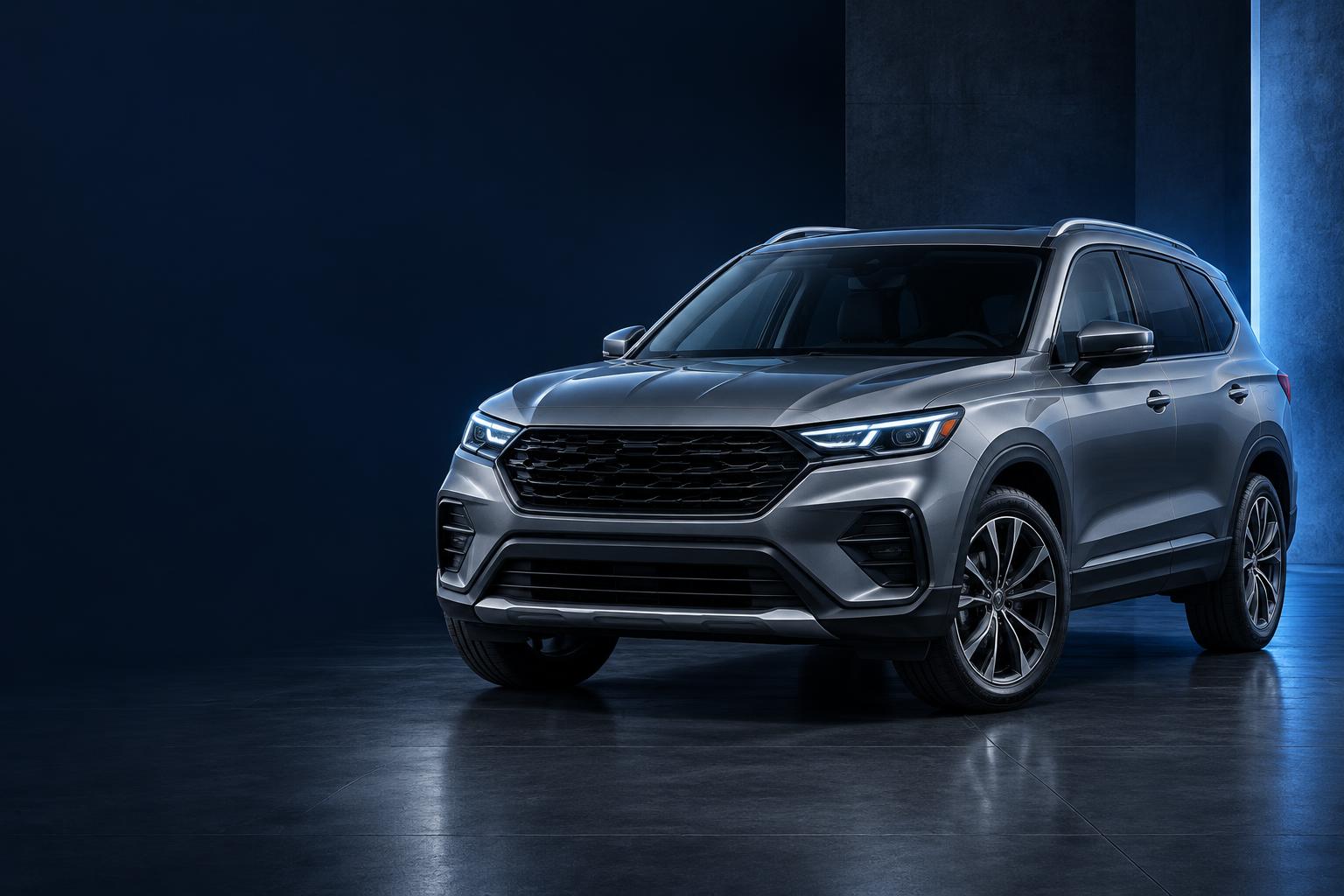 SUV prata em ambiente automotivo